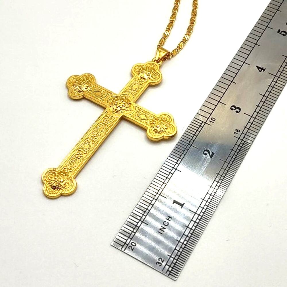 18k Gold Plated Cross Necklace Large Catholic Christian Valentines birthday Gift